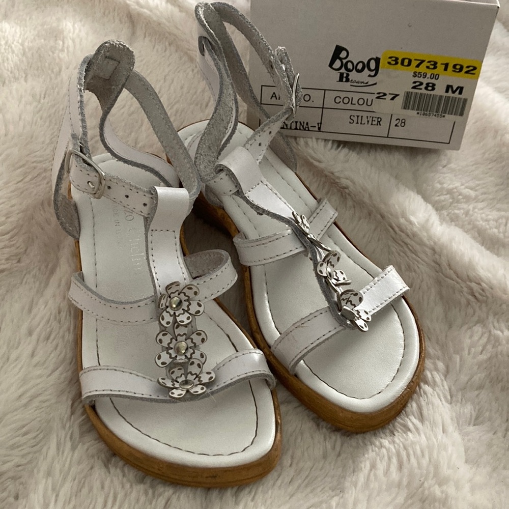 Italian leather white girls sandals